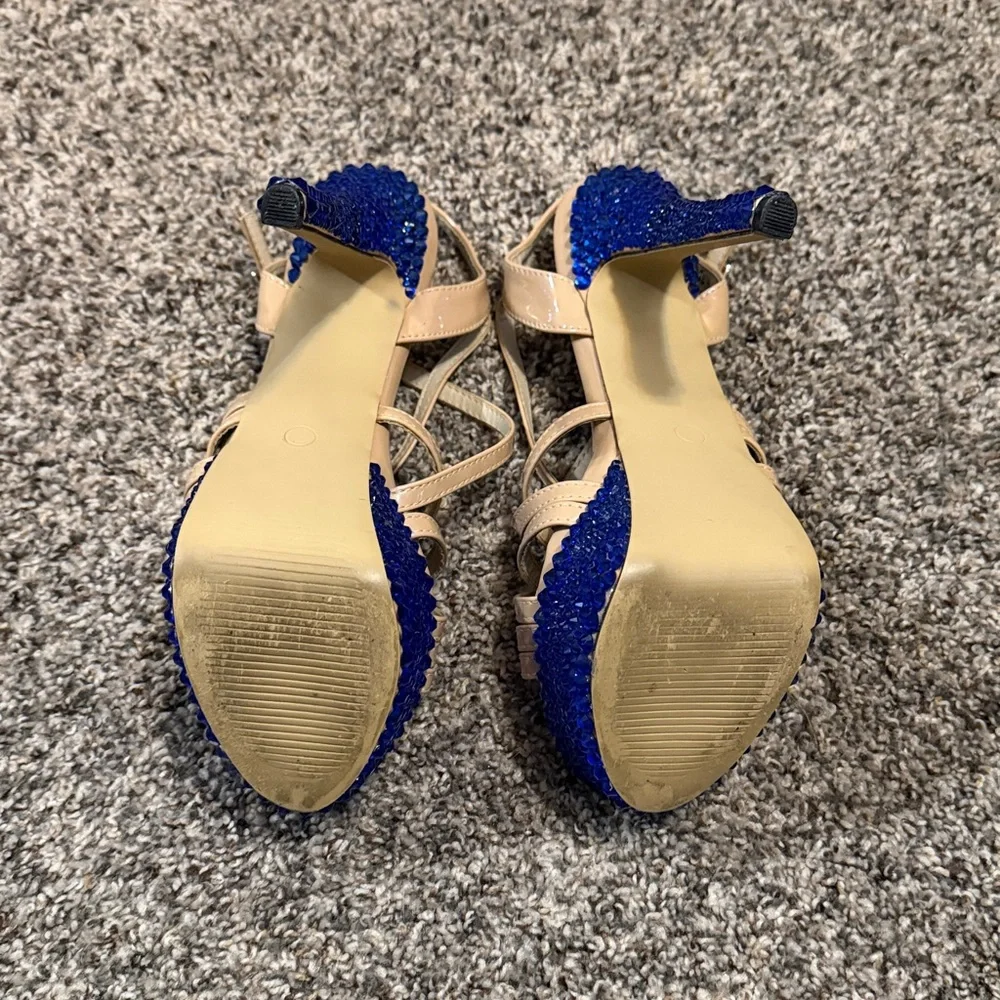 Marc Defang Tan and Blue Rhinestone Women's Heels Size 7